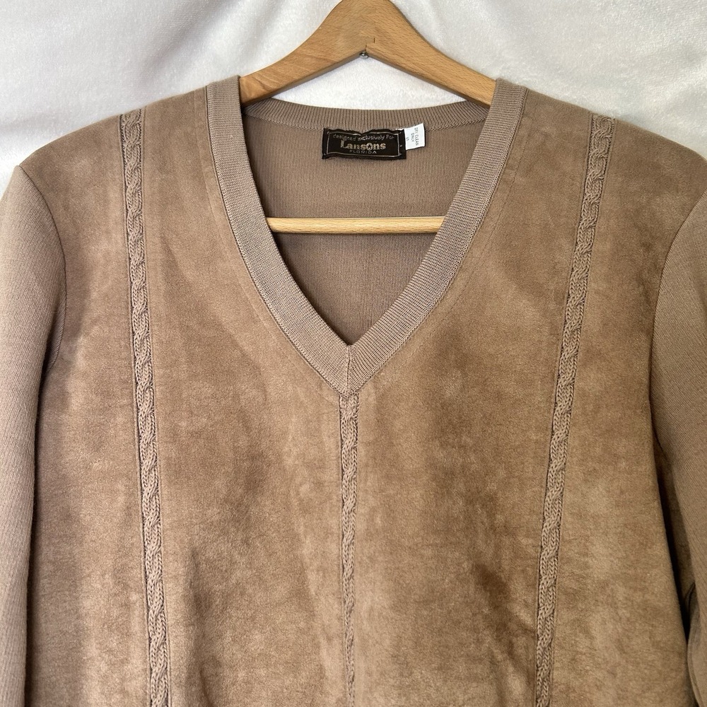 VTG 80s‎ Lansons Of Florida Tan 100% Zephyr Wool Ultra Suede Sweater Top Size S